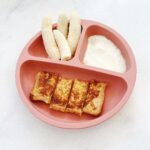 Eggy Bread, yoghurt and some banana in a baby diver plate