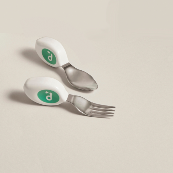 a small handled fork and spoon lying next to each other.